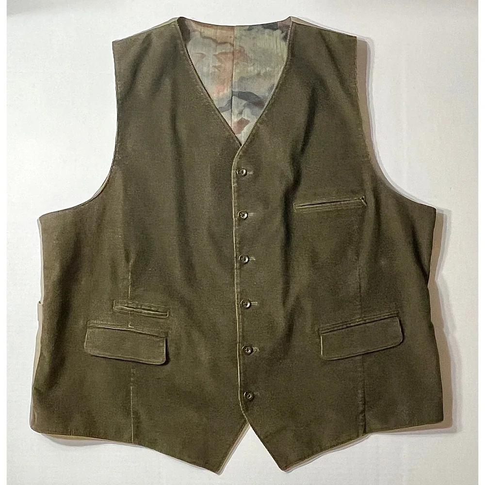 Kroon Corduroy Vest Mens XL Olive Green 5-Button Pockets Professor Dark Academia